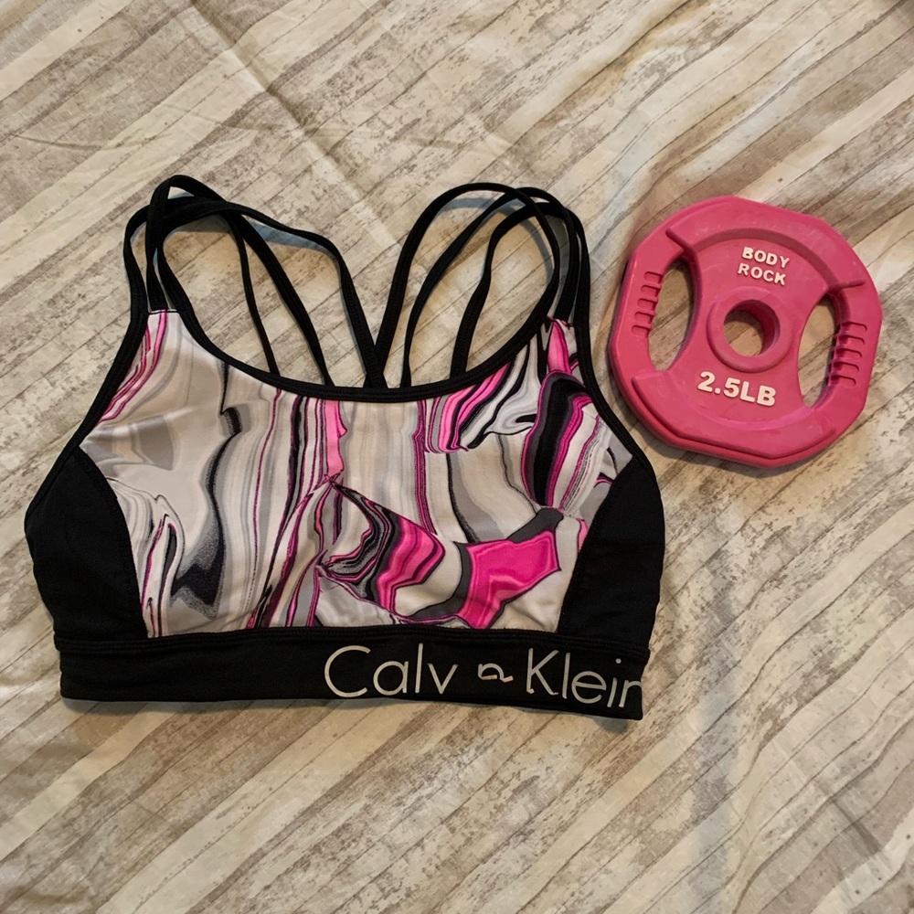 💪🏻 Calvin Klein Black/Silver/Pink Medium Sport Bra